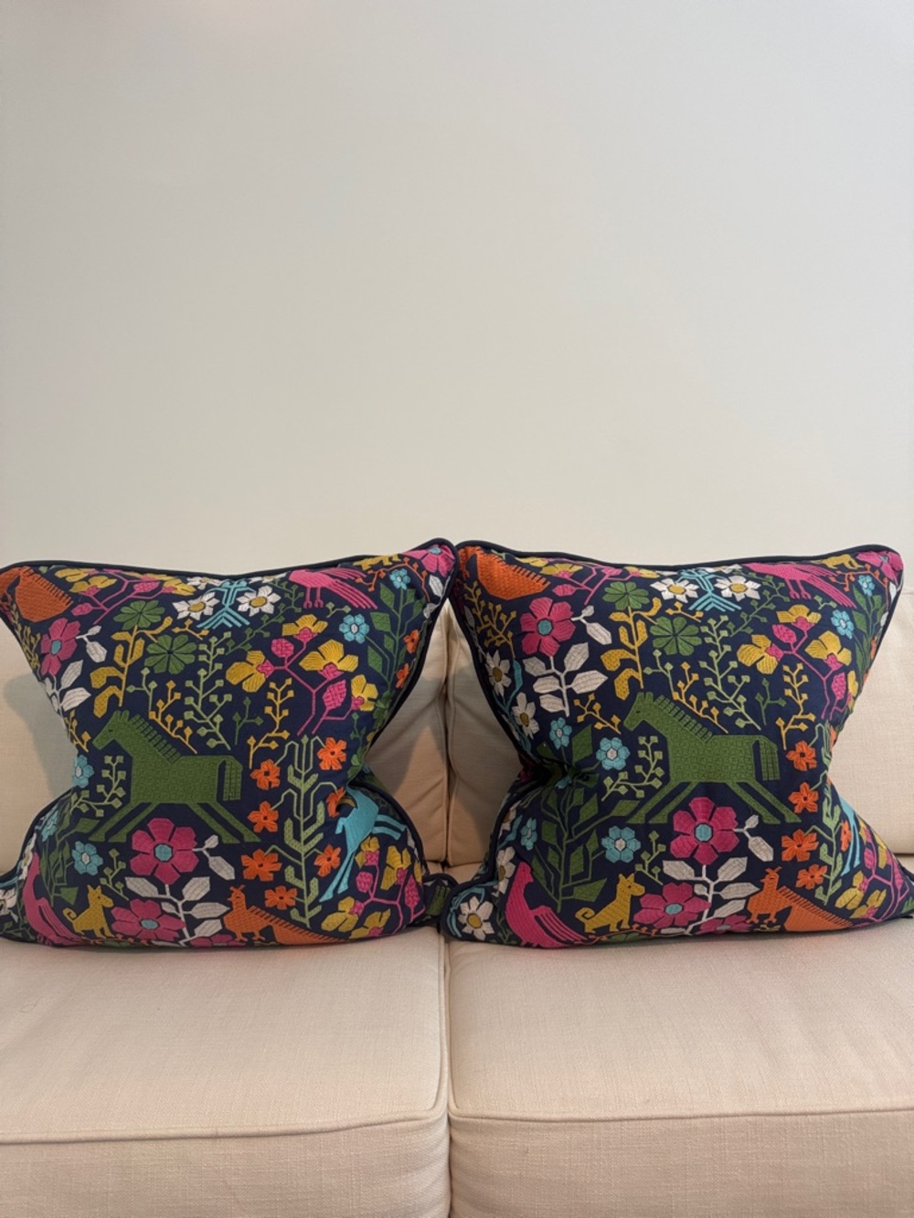 Decorative Floral & Animal Navy Throw Pillow - Multicolor